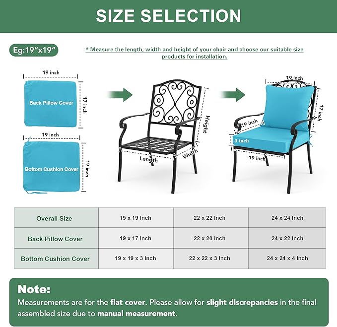 Summsun Outdoor Cushions for Patio Furniture, 24 x 24 Inch, Teal, 4 Sets | Backrest & Deep Seat Cushion, Water Resistant, Removable Cover, Replacement Cushions Pad for Patio Furniture, Garden