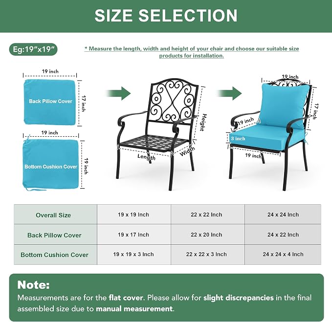 Summsun Outdoor Cushions for Patio Furniture, 24 x 24 Inch, Teal, 1 Set | Backrest & Deep Seat Cushion, Water Resistant, Removable Cover, Replacement Cushions Pad for Patio Furniture, Garden