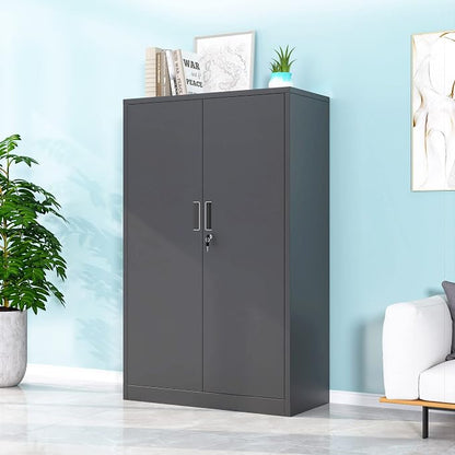 Metal Storage Cabinet with Locking Doors and 3 Adjustable Shelves, 53.5-Inch Lockable Storage Cabinets for Home Office Garage Kitchen Pantry (Black)