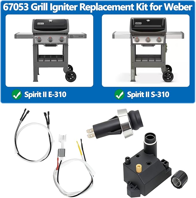SafBbcue 67053 Grill Igniter Replacement Kit for Weber Spirit II E310, S310 & Spirit 2 GS4 Grills (2017 and Newer Models) – Compatible with Weber Spirit II GS4 310 Series Grill Parts