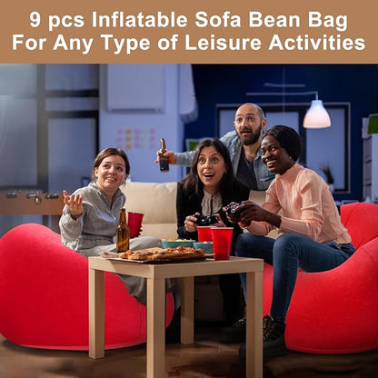 Realspring 6 9 12 Pcs Inflatable Bean Bag Chairs for Adults with Electric Air Pump, Blow up Couch Folding Portable Inflatable Couch Lazy Sofa for Outdoor Movie Night Camping(Red,9 Pcs)