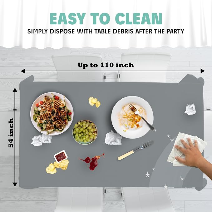 Tablecloth Roll – 54" X 110' Silver Premium Plastic Table Cloths with Cutter Box - Cut to Size - Decorative Rectangle Table Cover Smooth Tablecloth - Disposable Table Cloths for Parties, Weddings.