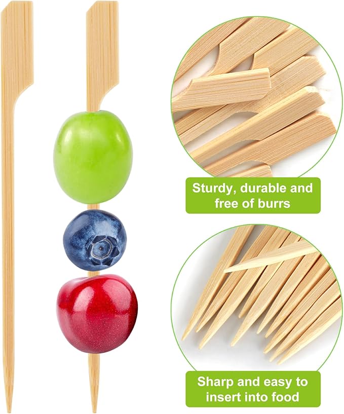 FATLODA [1200PCS] 4.7 Inches Cocktail Picks Bamboo Skewers For Appetizers, Paddle Wooden Skewers, Fancy Flat Toothpicks For Appetizers Party Sandwich Fruit Charcuterie