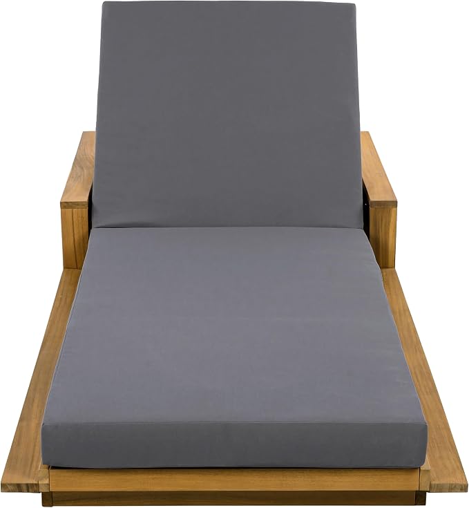 Merax Outdoor Chaise Lounge Set of 4, Acacia Wood Patio Reclining Chairs with 4-Position Adjustable Backrest, 4-Piece Sunbathing Recliner & 4" Thick Double-fold Cushion for Poolside, Garden, Dark Gray