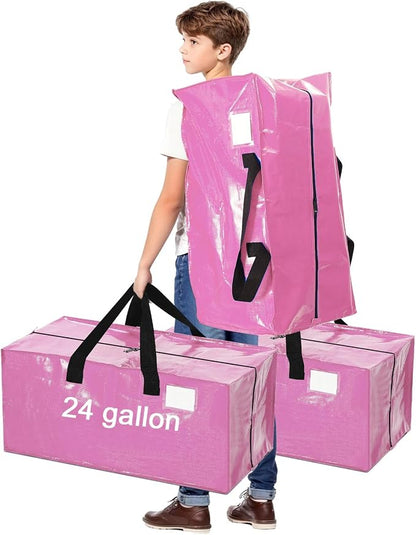 4 Pcs 24 Gallon Extra Large Moving Bags Heavy Duty Storage Bag with Strong Zipper Handle Foldable XXL Jumbo Storage Tote Packing Moving Box for College Dorm Travel Cloth Duffle (Pink)