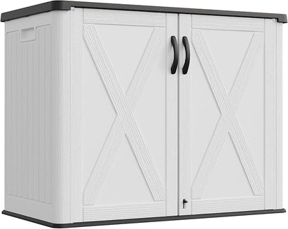 Greesum Outdoor Storage Cabinet, 25 CUFT Deck Box Without Shelves, Waterproof Plastic Storage Shed for Patio Cushions, Gardening Tools, Lockable and Sidehandles, UV Resistant, White