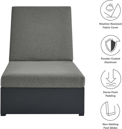 Modway Tahoe Aluminum Outdoor Chaise Lounge in Gray Charcoal with Weather-Resistant Cushions, Perfect Patio Sunbed or Recliner Chair for Pool Furniture