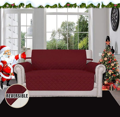 Easy-Going Reversible Loveseat Couch Cover for 2 Cushion Couch Sofa Cover for Dogs Water Resistant Furniture Protector with Foam Sticks Elastic Straps for Pet (Loveseat, Christmas Red/Ivory) | Loveseat, Slipcover For Dogs, Water Resistant Furniture Mat...