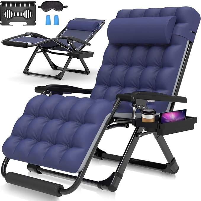 Suteck Oversized Zero Gravity Chair, 500LBS 33" XXL Reclining Lounge Chairs | W/Removable Cushion&Headrest, Upgraded Lock, Big Cup Holder and Footrest, Reclining Camping Chair Recliner for Indoor Outdoor