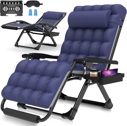 Suteck Oversized Zero Gravity Chair, 500LBS 33" XXL Reclining Lounge Chairs | W/Removable Cushion&Headrest, Upgraded Lock, Big Cup Holder and Footrest, Reclining Camping Chair Recliner for Indoor Outdoor