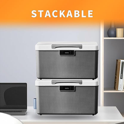 RUIAN Lockable Storage Container Bin, 10 Gallon & 2.3 Gallon Security Portable Combination Lock Plastic Box, Locked Security Box Suitable for Storing Important Items and Documents (White Grey)
