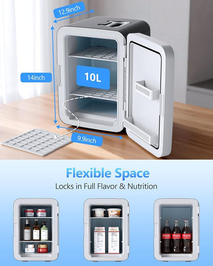 Antarctic Star 10L Compact Mini Fridge, 2.6 Gal Portable Small Refrigerator | Small Desktop Fridge with AC/DC Adapters, Cosmetics Cooler for Beverage, Food, Skincare, Bedroom, Office, Dorm, Black