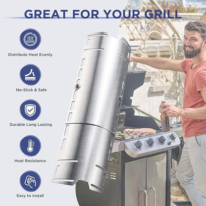 Universal Adjustable Grill Heat Plates, Heat Tents, Flame Tamer Burner Covers, Heavy Duty Heat Plate Shield, Stainless Steel Grill Replacement Parts, Extends from 12" up to 18" L, 4 Pack