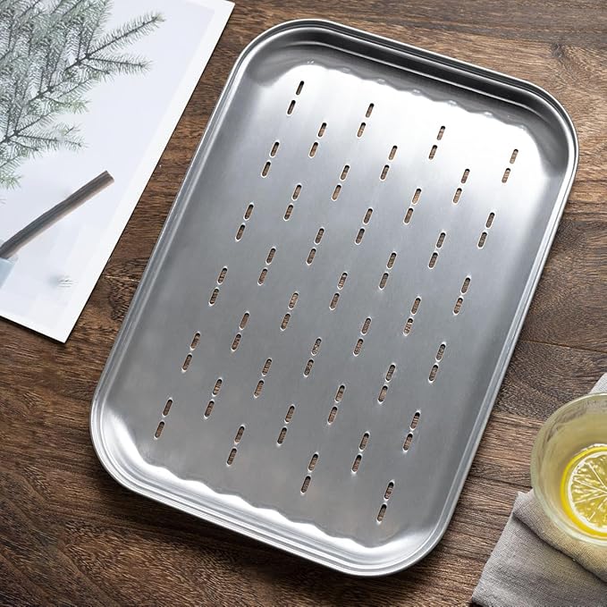 Stainless Steel Grill Toppers Grid (set of 3), Grill Serving Pans, Roasting Grill Trays, all in Same Dimensions, 13.6”X9.65“, Dishwasher Safe