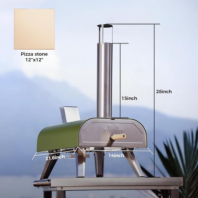 BIG HORN 12" Multi-Fuel Outdoor Pizza Oven Reach up to 1110℉– 3-in-1 Wood,Gas&Electric Compatible (Burners Sold Separately),Pellet Pizza Oven Portable Pizza Maker for Backyard,Camping&Tailgating,Green