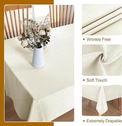 DWCN Rectangle Tablecloth - 70 x 90 Inch - Waterproof Stain and Wrinkle Resistant Washable Table Cloth, Decorative Fabric Table Cover for Kitchen Dining Room Party and Outdoor Use, Ivory