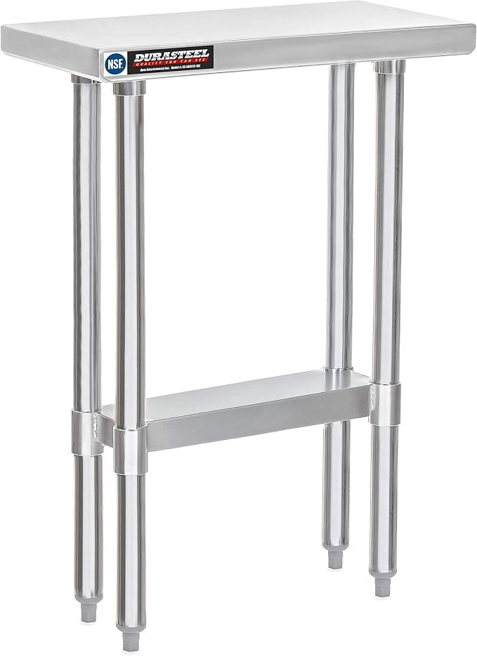 DuraSteel 24x12 Small Stainless Steel Table - NSF Metal Narrow Commercial Food Prep Side Worktable with Under Shelf - for Laundry Room, Kitchen, Outdoor Grill, Small Spaces