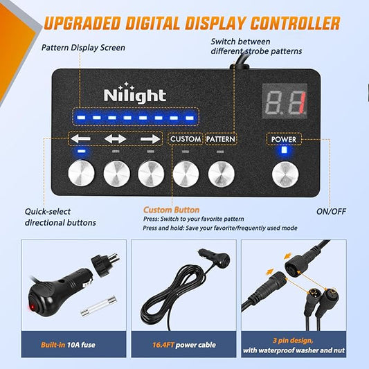 Nilight 2PCS 70 Inch Emergency Strobe Light Strip with Controller 864 LED Red Running Board Lights Flexible Side Flashing Warning Caution Safety Waterproof for Truck Construction Pickup
