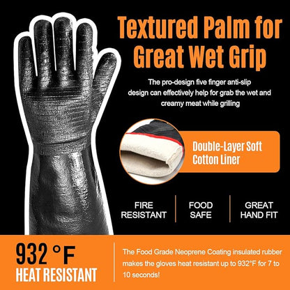 Schwer 932°F Extreme Heat Resistant BBQ Gloves, Waterproof Oven & Fryer Gloves, Oil Resistant Neoprene Grill Glove for Baking, Smoker, 14 inch