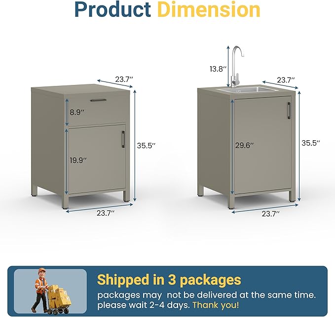 Wisteria Lane Outdoor Storage Cabinet with Stainless Steel Sink, Aluminum Modular Outdoor Kitchen, All Weather Kitchen Island with Storage and Drawers for BBQ, Porch, Backyard