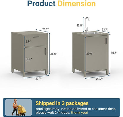Wisteria Lane Outdoor Storage Cabinet with Stainless Steel Sink, Aluminum Modular Outdoor Kitchen, All Weather Kitchen Island with Storage and Drawers for BBQ, Porch, Backyard