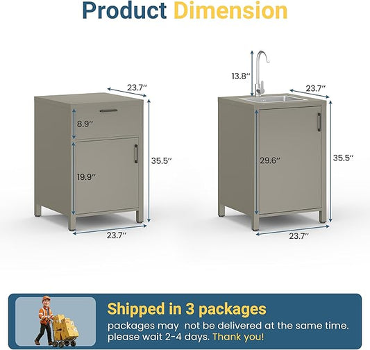 Wisteria Lane Outdoor Storage Cabinet with Stainless Steel Sink, Aluminum Modular Outdoor Kitchen, All Weather Kitchen Island with Storage and Drawers for BBQ, Porch, Backyard