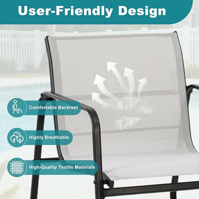 DUMOS 3 Piece Patio Furniture Set，Outdoor Patio Furniture Set with Table and Chairs, Patio Sectional Bistro Sets for Lawn, Garden, Balcony, Poolside Gray