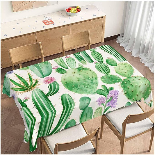 Cactus Dinner Tablecloth Table Cover, Blooming Cactus Succulents Flowers Green 52x70 Inch Table Cloth Dust-Proof Table Cover Protector for Home Restaurant Picnic Camping BBQ