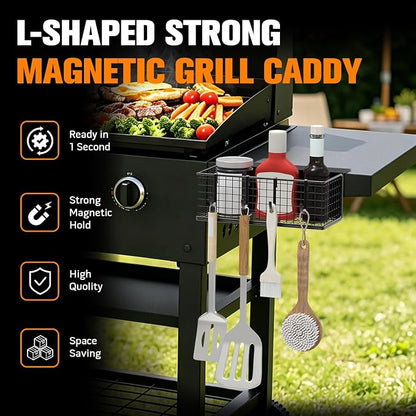2PACK Magnetic Grill Caddy for Grills, Space Saving Outdoor Griddle Accessories Organizer, BBQ Storage Box for Weber Grill, Traeger Smoker, and Blackstone Griddle
