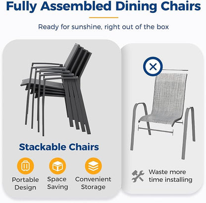 Wisteria Lane 5 Piece Aluminum Outdoor Patio Dining Sets with Fully Assembled Dining Chair，91.3" L×39.4" W Expandable Patio Table and Chairs Set for 4, Stackable Chairs with Quick Drying Fabric, Grey
