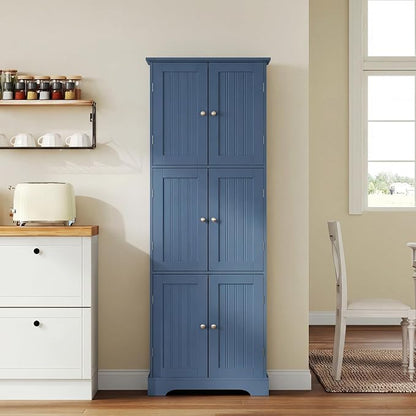 ChooChoo 63.2" Tall Bathroom Storage Cabinet with 6 Doors | Freestanding Floor Cabinet, Adjustable Shelves, Pantry Cabinet for Bathroom, Kitchen, Laundry Room, Blue