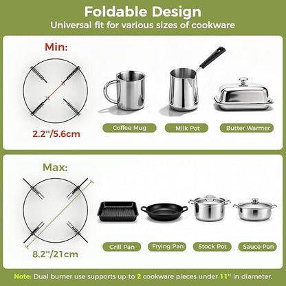 MoKo Propane Camping Stove 2 Burner, 36,000 BTU Infrared & Open Flame Hybrid, Windproof Folding Portable Outdoor Gas Cooking Kit with Frying Pan & Carry Bag For RV, Tailgating, Survival, Black