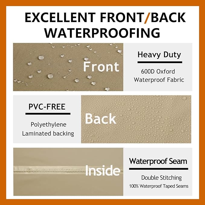 Heavy Duty Outdoor Sectional Sofa Cover, 120"X90" L-Shaped Waterproof 600D Patio Furniture Covers, Lawn Patio Couch Protector(Desert Khaki, L-Shaped-Right Facing-120 x90)
