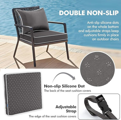 MIULEE Dark Grey Outdoor Seat Cushion 22x22 Inch Waterproof Cushion | Deep Seat and Back Cushion for Patio Furniture Chair Sofa Couch, Fade Resistant, Handle and Adjustable Straps