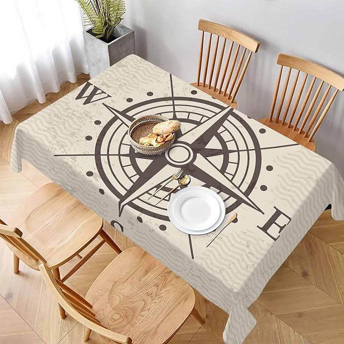 TKS MITLAN Tablecloth Compass Table Cloth Rectangle Table 60 x 84 Inch Vintage Wind Road Map E N W S Direction Adventure Travel Kitchen Decorations for Home Dinner Party