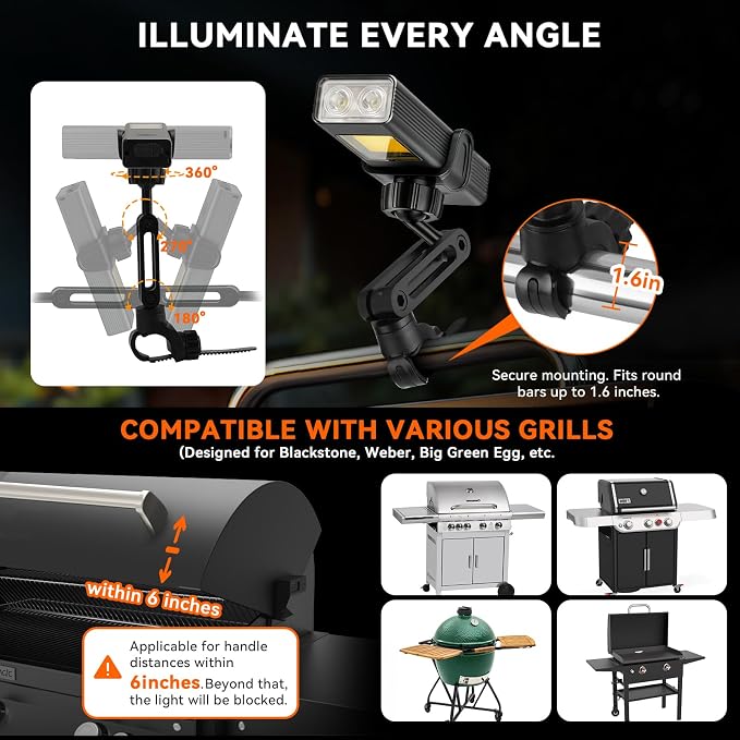 AuntyFey 2 in 1Grill Lights for Outdoor Grill with Flash Light, Magnetic LED Rechargeable Grill Light for Blackstone Griddle Accessories, BBQ Grill Flash Lights for Outdoor Adventure