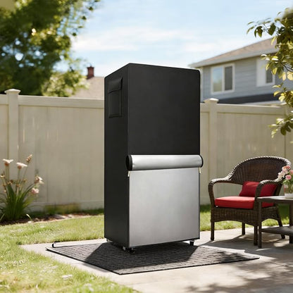 Outdoor Refrigerator Cover,600D Heavy Duty 100% Waterproof Upright Freezer Cover,Outside Stand Up Fridge Covers.Front Can Be Rolled-Up by Zippers.(Black,23" W x 23" D x 56" H)