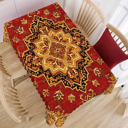 Rug Dinner Tablecloth Table Cover, Geometric Bohemian Style Carpet Rug 52x70 Inch Table Cloth Dust-Proof Table Cover Protector for Home Restaurant Picnic Camping BBQ Coffee, Red