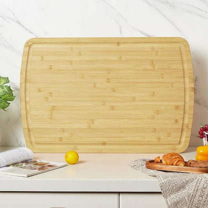 Garvee 30" x 20" Extra Large Bamboo Cutting Board, Reversible Curved Butcher Block with Deep Juice Groove, Kitchen Chopping Board and Serving Tray for Meat, Cheese, Vegetables, BBQ
