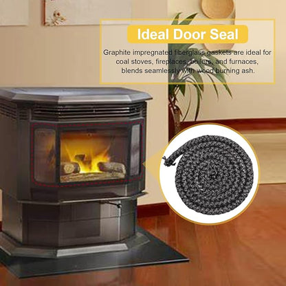 842-2350 Stove Door Gasket Rope for Quadra-Fire CB1200, 1200i Pellet Stoves and Quadrafire DV-44, DV30 Gas Stoves Parts, 7/8" x 7FT High Temperature Graphite Impregnated Fiberglass Seal Rope.