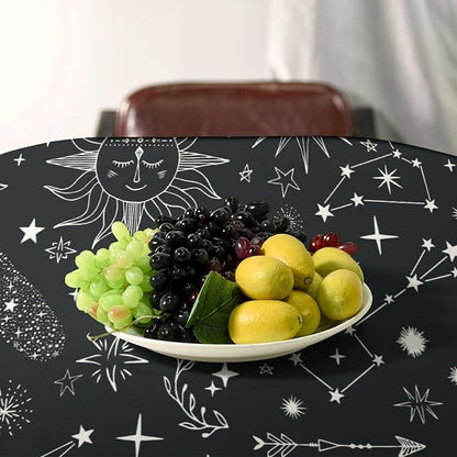 Sun Moon Tablecloth Boho Astrology Celestial Star Crescent Galaxy Space Table Cloth Water Resistant Wipeable Table Cover for Picnic Party Holiday Kitchen Dinner Table 60"x90"