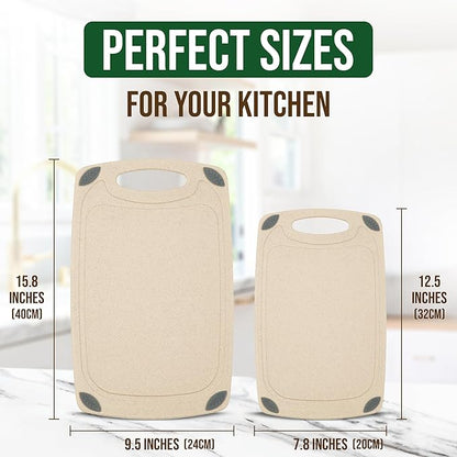AXIOM CREATIONS 2-Piece Reversible Cutting Board Set Made with Natural Wheat Straw Fiber, Eco-Conscious Food Safe Kitchen Essentials, Gluten Free & BPA Free Chopping Boards for Kitchen