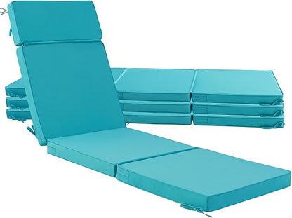 80 x 26 Inch Outdoor Chaise Lounge Cushions Set of 4 - Removable Cover, 4-Section Design, Water-Repellent & Fade-Resistant, 6 Tie Straps, Replacement for Patio & Pool Chairs - Teal