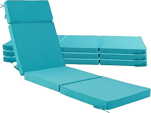 72 x 21 Inch Outdoor Chaise Lounge Cushions Set of 4 - Removable Cover, 4-Section Design, Water-Repellent & Fade-Resistant, 6 Tie Straps, Replacement for Patio & Pool Chairs - Teal
