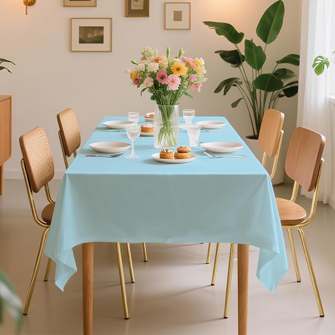 54 Inch X 600 Feet Plastic Table Cover Roll Premium Disposable Plastic Tablecloth for All Type/Shape Tables | Picnic, Party, Banquet, Birthdays, Weddings (Light Blue, 54 Inch X 600 Feet)