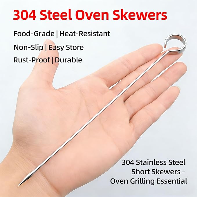 30PCS Kabob Skewers Flat Metal BBQ Barbecue Skewer 7" short Stainless Steel Shish Kebob Sticks Wide Reusable Grilling Skewers Set for Meat Shrimp Vegetable, Set of 30 with box (8inch 30PCS)