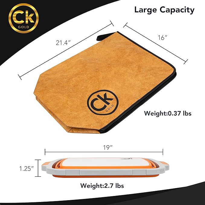 New Extra LARGE Collapsible BBQ Prep Tub with LOCKING LID & Meat Resting Bag - BPA Free Cutting Board with Lid, Leak Free, Strong Drain Hole for Meal Prep, Marinating, Grilling & Food Storage (Orange)
