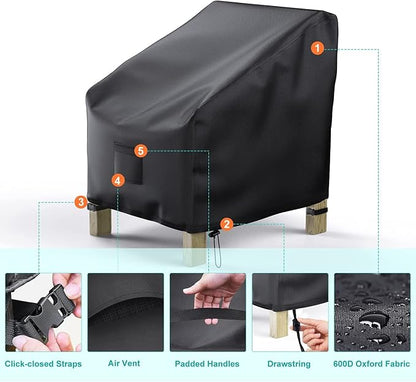 2 Pack Outdoor Patio Chair Covers Waterproof 35"Wx38"Dx31"H, Black | Patio Furniture Covers Protect from Rain, Dust & UV; Heavy-Duty Oxford Fits Lounge, Deep Seat & High Back Chairs on Lawns