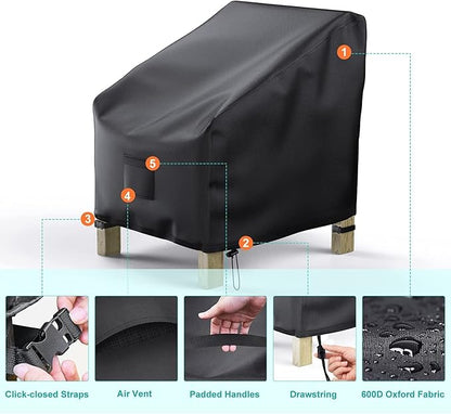 2 Pack Outdoor Patio Chair Covers Waterproof 32"Wx37"Dx36"H, Black | Patio Furniture Covers Protect from Rain, Dust & UV; Heavy-Duty Oxford Fits Lounge, Deep Seat & High Back Chairs on Lawns
