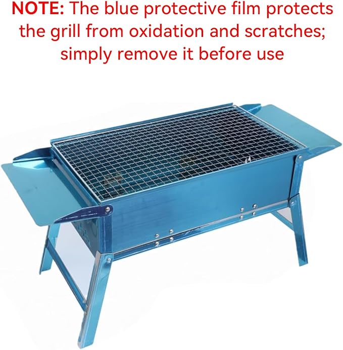 Foldable Portable Charcoal Grill 17.7x9.8 Inch Compact Small BBQ Grill Outdoor Cooking Stove Stainless Steel Folding Grill with Wood Skewers for Beach/Travel/Balcony/Camping/Backyard